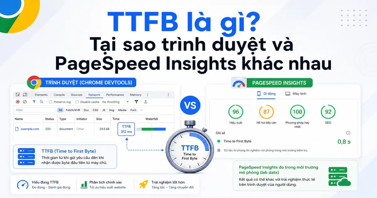 TTFB là gì? Tại sao trình duyệt và PageSpeed Insights khác nhau?